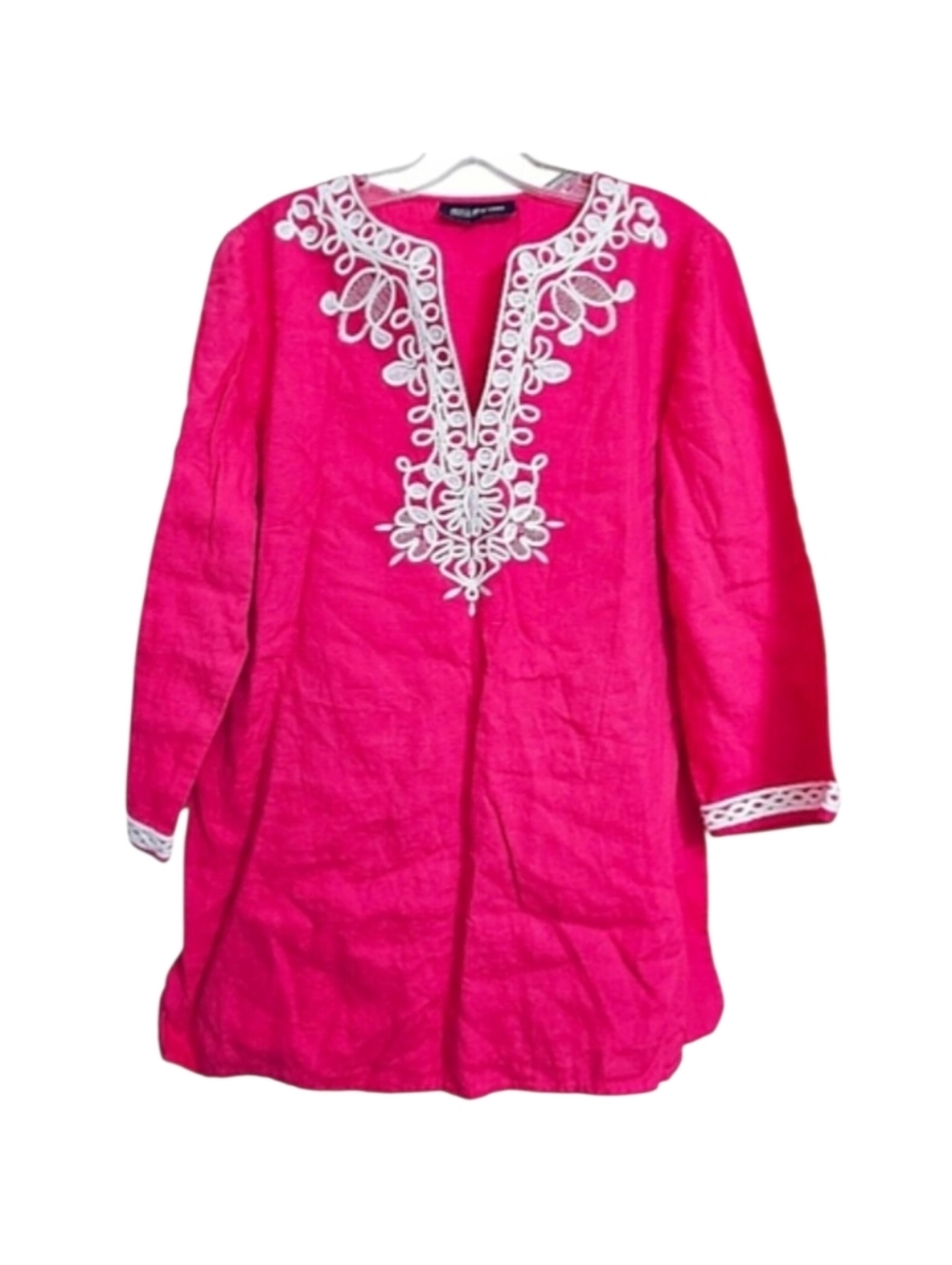 Jones New York Hot Pink Linen Embroidered Beachside Floral Tunic Top Coverup Med